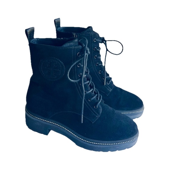 Tory Burch Black Suede Genuine Leather Combat Boots size 8 - Picture 1 of 16